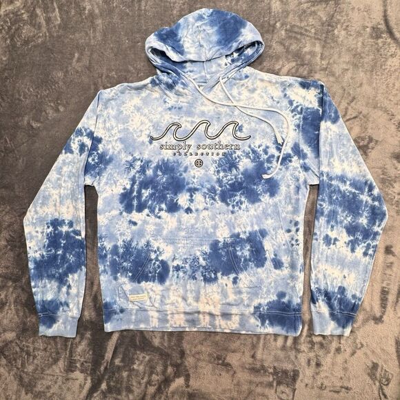 Simply Southern Sz XL BE THE LIGHT Blue Tie Dye Hoodie T Shirt Lighthouse Cotton - Picture 2 of 14